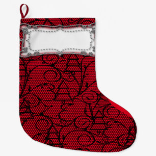 Rood- en zwarte-balkstructuur of mantel Stocking Grote Kerstsok
