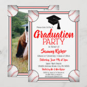 Rood- en Zwarte Baseball Graduation Party Kaart (Voorkant / Achterkant)