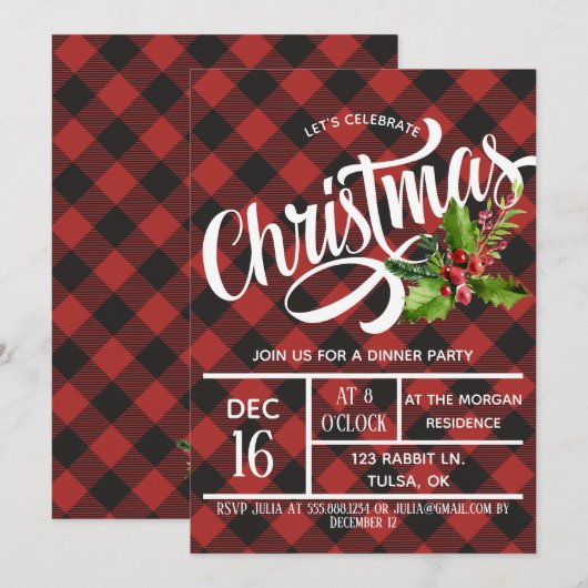 Rood- en Zwarte Buffalo met kerstfeest Kaart (Voorkant / Achterkant)