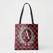 Rood- en zwarte buffelmonogram kerstmis tote bag (Voorkant)