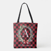 Rood- en zwarte buffelmonogram kerstmis tote bag (Achterkant)