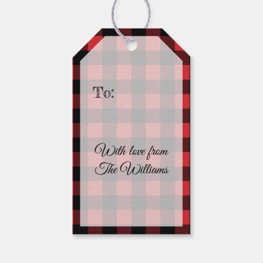 Rood- en zwarte buffelplaat Prettige feestdagen Cadeaulabel (Achterkant)