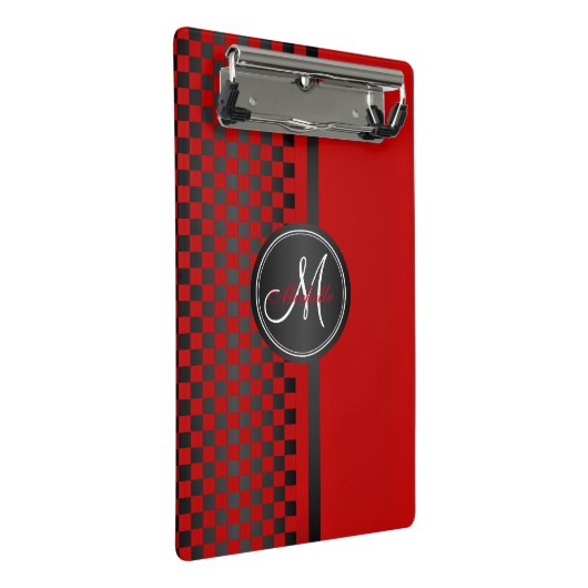Rood- en zwarte checkboard - Monogram Mini Klembord (Schuin)