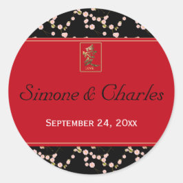 Rood en zwarte Cherry Blossom 1,5-inch ronde Stick Ronde Sticker