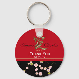 Rood- en zwarte Cherry Blossom Wedding Favor Sleutelhanger