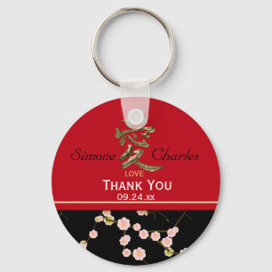 Rood- en zwarte Cherry Blossom Wedding Favor Sleutelhanger