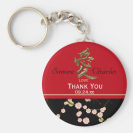 Rood- en zwarte Cherry Blossom Wedding Favor Sleutelhanger