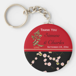 Rood- en zwarte Cherry Blossom Wedding Favor Sleutelhanger