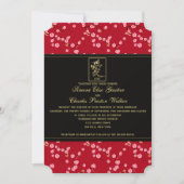 Rood en zwarte Cherry Blossom Wedding Invitation Kaart (Voorkant)