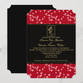 Rood en zwarte Cherry Blossom Wedding Invitation Kaart (Voorkant / Achterkant)