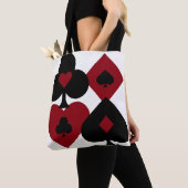 Rood- en zwarte dopjes voor schijfjes tote bag (Dichtbij)