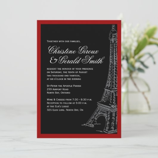 Rood- en zwarte Eiffeltoren Kaart (Staand voorkant)