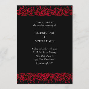 Rood- en zwarte-elace Gothic Wedding Invitation Kaart