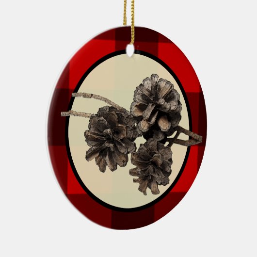 Rood- en zwarte flatpanel en Pinecones kerst Keramisch Ornament (Rechts)