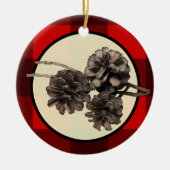 Rood- en zwarte flatpanel en Pinecones kerst Keramisch Ornament (Voorkant)