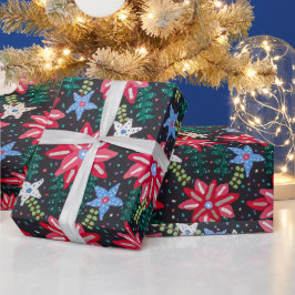 Rood- en zwarte foral cadeaupapier