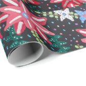 Rood- en zwarte foral cadeaupapier (Rol Hoek)