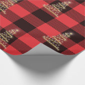 Rood- en zwarte goudkerstboomvakantie cadeaupapier (Hoek)