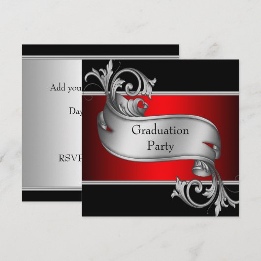Rood- en Zwarte Graduation Party Kaart (Voorkant / Achterkant)