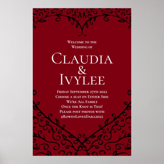 Rood- en zwarte-hartsgothic Wedding-ceremonie Poster (Voorkant)