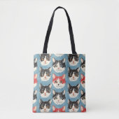 Rood en Zwarte Katten Patroon Tote Bag (Voorkant)