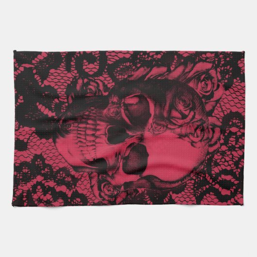 Rood en zwarte keiersschedel. theedoek (Horizontaal)