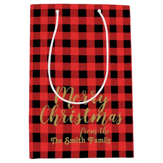 Rood- en zwarte kerst medium cadeauzakje (Voorkant)