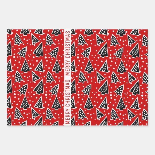 Rood- en zwarte kerstbomen inpakpapier vel (Voorkant 3)