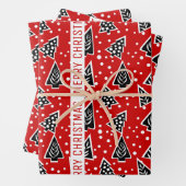 Rood- en zwarte kerstbomen inpakpapier vel (In situ)