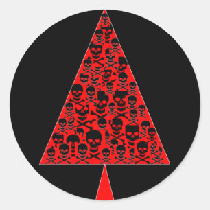 Rood- en zwarte kerstboom ronde sticker