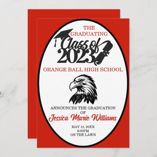 Rood- en zwarte klasse van 2023 Afstuderen Kaart (Voorkant / Achterkant)