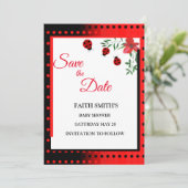 Rood- en zwarte luibugs | Waterverf bloemen Save The Date (Staand voorkant)