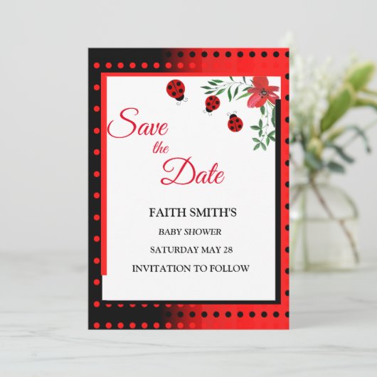 Rood- en zwarte luibugs | Waterverf bloemen Save The Date (Staand voorkant)