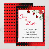 Rood- en zwarte luibugs | Waterverf bloemen Save The Date (Voorkant / Achterkant)