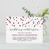 Rood- en zwarte moderne Confetti Stippen bruiloft Kaart (Staand voorkant)