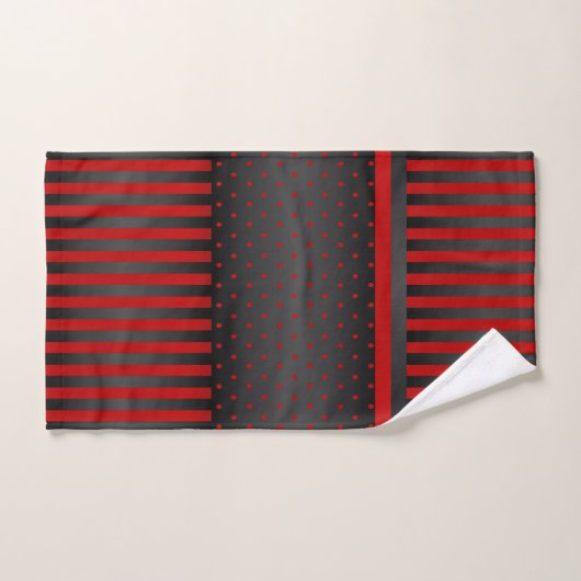 Rood- en zwarte pooldots en stripes bad handdoek (Handdoek)