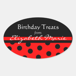 Rood- en zwarte pooldots met naam ovale sticker
