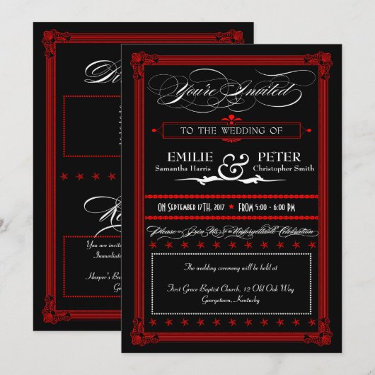 Rood- en zwarte-Poster-weideuitnodigingen Kaart (Voorkant / Achterkant)