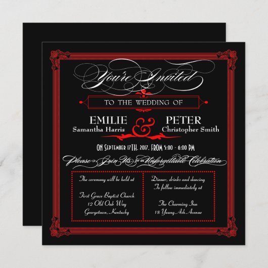 Rood- en zwarte-Poster-weideuitnodigingen Kaart (Voorkant / Achterkant)