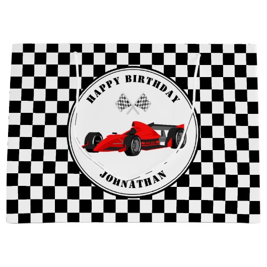 Rood- en zwarte-rackauto's, gecheckt op zaterdag g groot cadeauzakje (Voorkant)