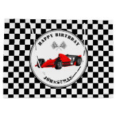 Rood- en zwarte-rackauto's, gecheckt op zaterdag g groot cadeauzakje (Achterkant)