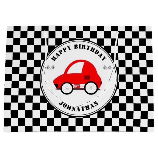 Rood- en zwarte-rantsoenauto's gecheckt op zaterda groot cadeauzakje (Voorkant)