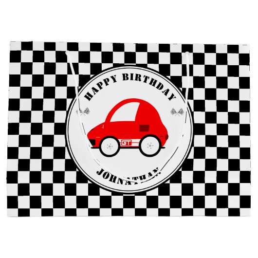 Rood- en zwarte-rantsoenauto's gecheckt op zaterda groot cadeauzakje (Achterkant)