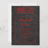 Rood- en zwarte Roestelijke Mason Jar Wedding Invi Kaart (Voorkant)