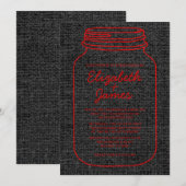 Rood- en zwarte Roestelijke Mason Jar Wedding Invi Kaart (Voorkant / Achterkant)