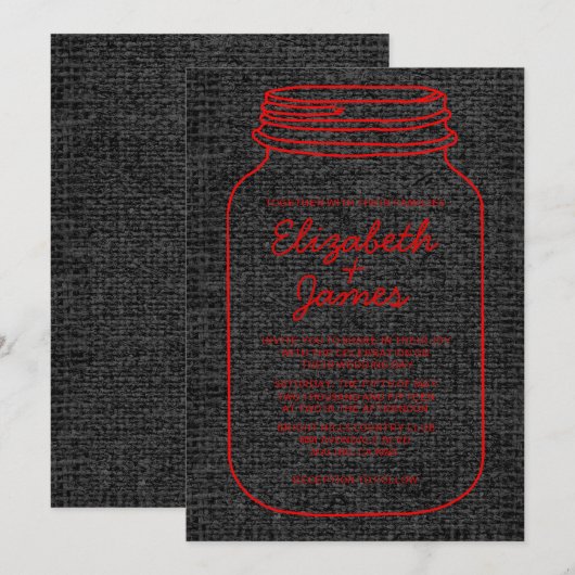Rood- en zwarte Roestelijke Mason Jar Wedding Invi Kaart (Voorkant / Achterkant)