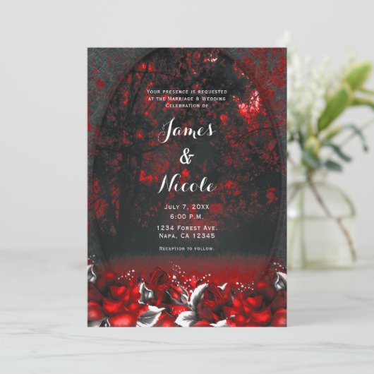 Rood- en zwarte Rozen Gothic Wedding Kaart (Staand voorkant)