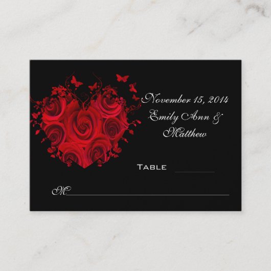 Rood- en zwarte Rozen met een vlindertafel Plaatskaartje (Voorkant)