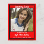 Rood- en zwarte schoolkleuren Foto-Afstuderen Aankondigingskaart (Voorkant)