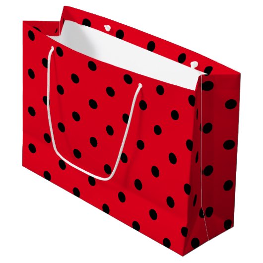 Rood en Zwarte Stippen Groot Cadeauzakje (Voorkant Gekanteld)